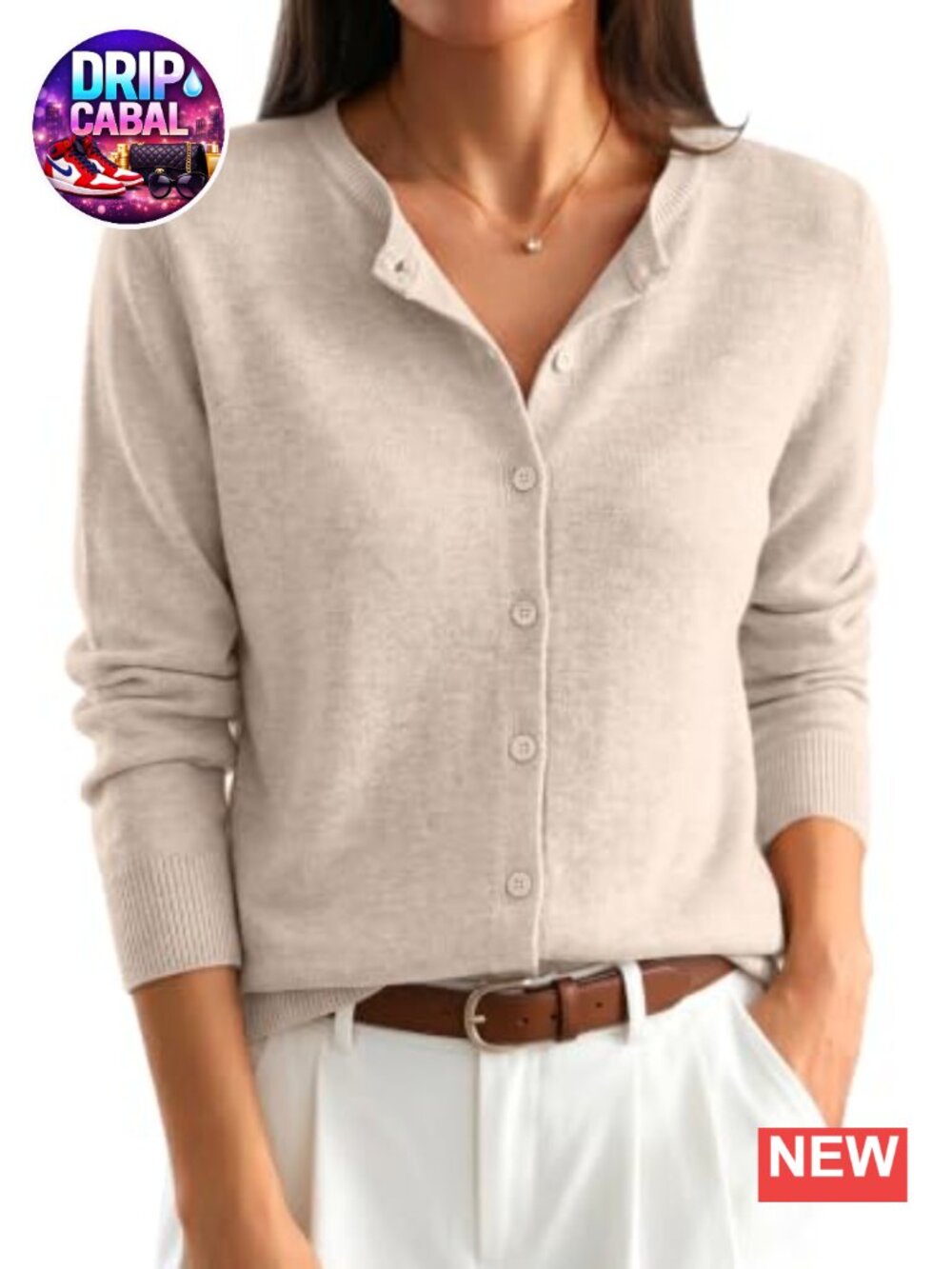 Lightweight Button-Down Cardigan Sweater for Women Crew Neck Long Sleeve